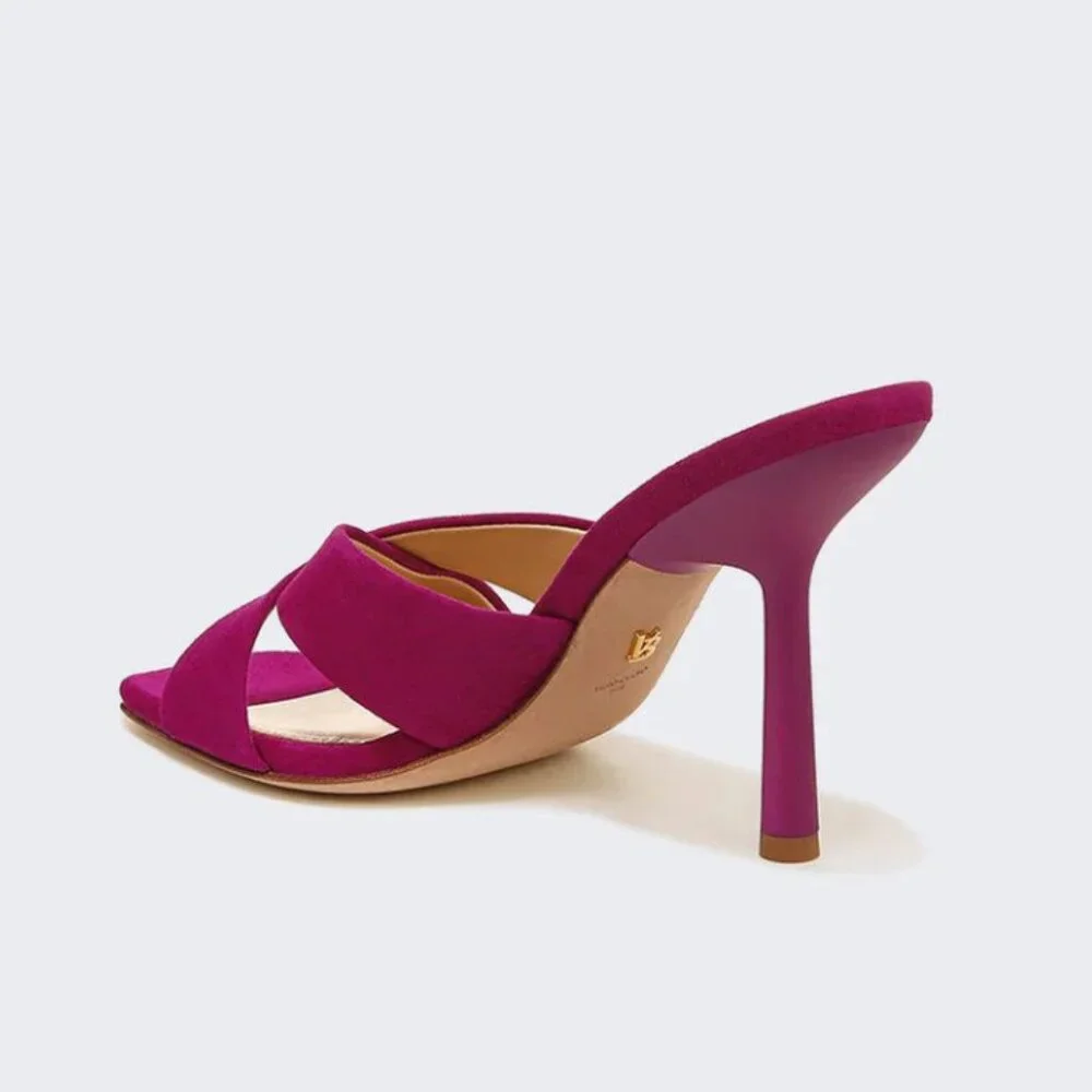 Veronica Beard Alsea Raspberry Pink Suede Mule Heels Square Toe Sandals Sz 8.5